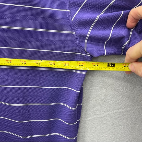 Nike Golf Dri Fit Polo Shirt Mens Size L Purple Striped Short Sleeve Logo - Picture 7 of 7